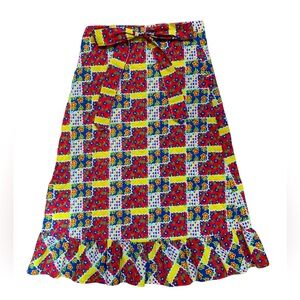 Vintage 70’s quilted patchwork ruffle bottom midi skirt size 6